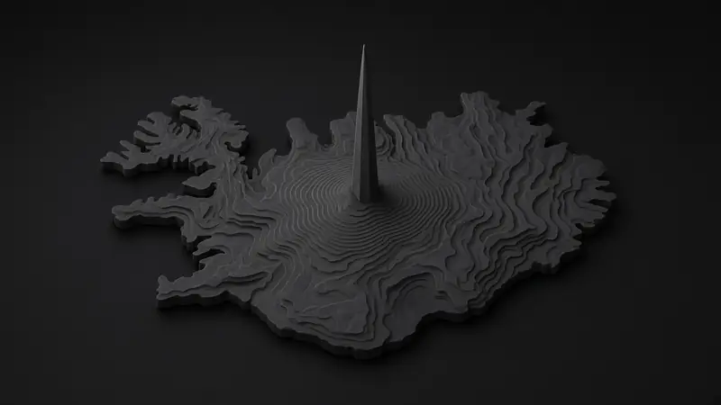 Relieve topográfico abstracto con un obelisco en el centro